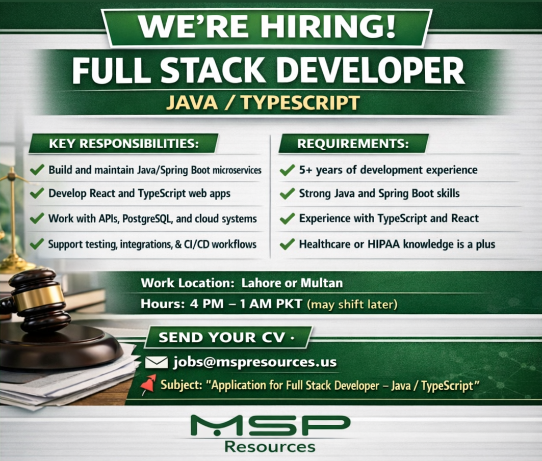 Full Stack Developer – Java / TypeScript