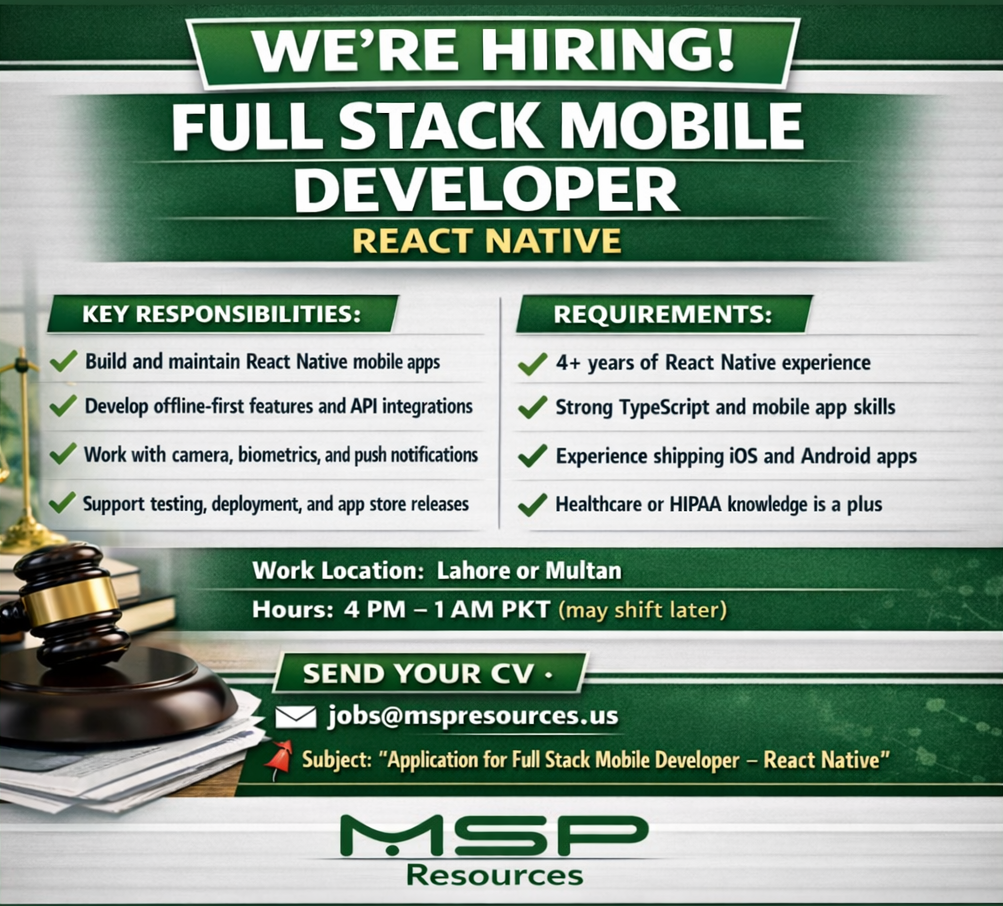 Full Stack Mobile Developer – React Native